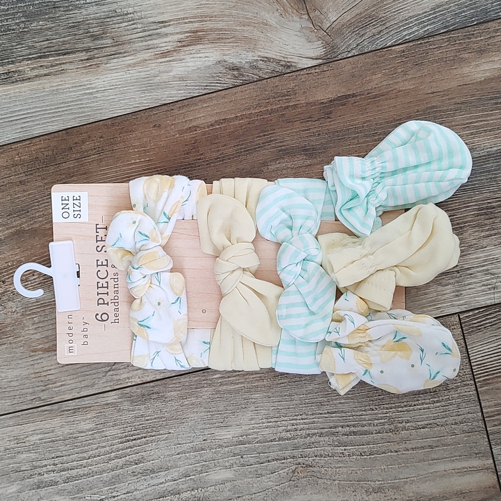 Modern Baby 6 piece set of headbands and mittens